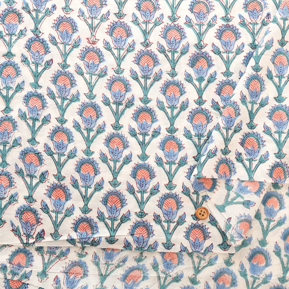 インド製 Cotton Cambric Printed Fabric エスニック - Mini Flowers - nomura tailor