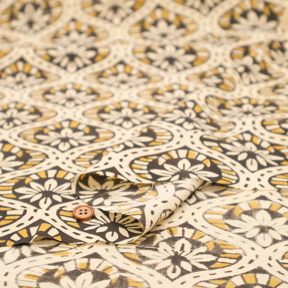 インド製 Cotton Cambric Printed Fabric エスニック ジオメトリック - nomura tailor
