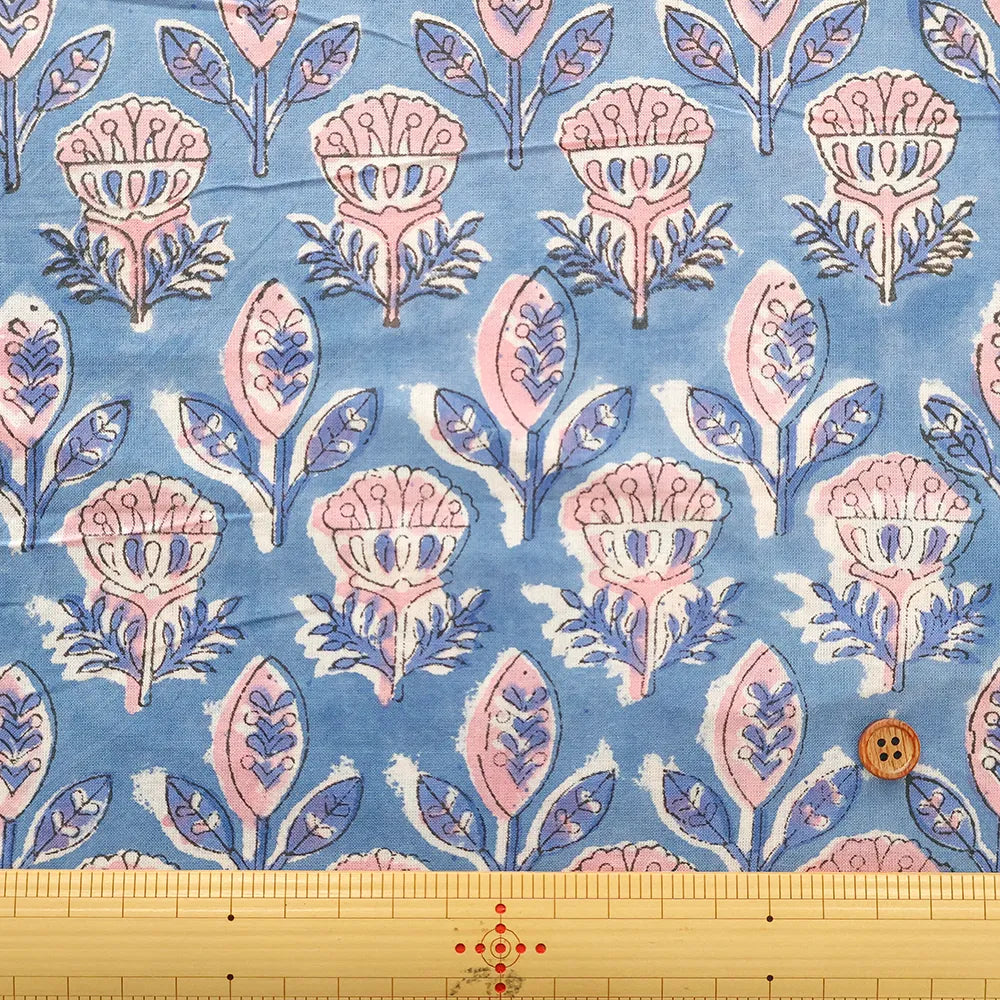 インド製 Cotton Cambric Printed Fabric エスニック シンボルフラワー - nomura tailor