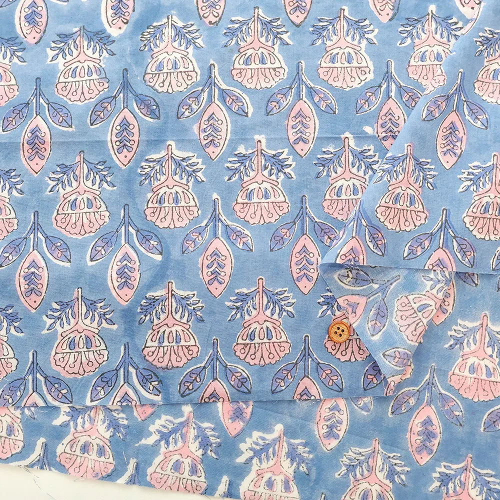 インド製 Cotton Cambric Printed Fabric エスニック シンボルフラワー - nomura tailor