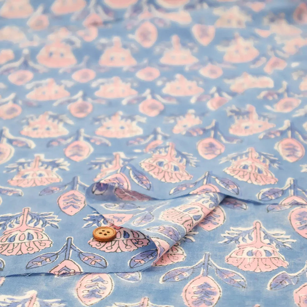 インド製 Cotton Cambric Printed Fabric エスニック シンボルフラワー - nomura tailor