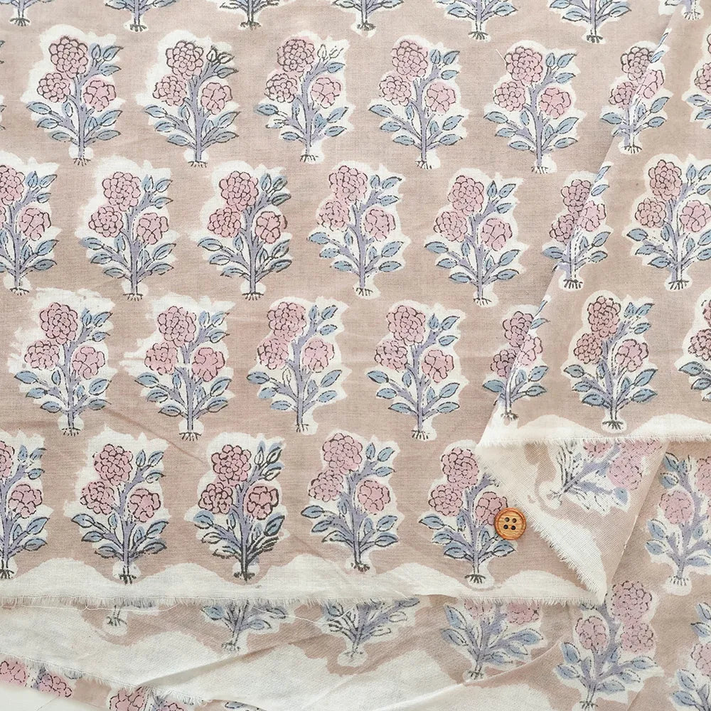 インド製 Cotton Cambric Printed Fabric エスニック ポンポンフラワー - nomura tailor