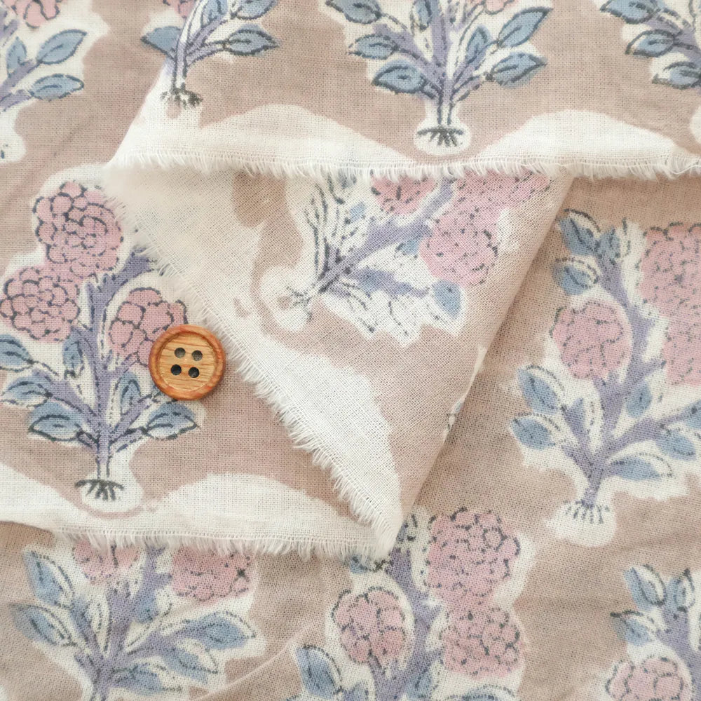 インド製 Cotton Cambric Printed Fabric エスニック ポンポンフラワー - nomura tailor