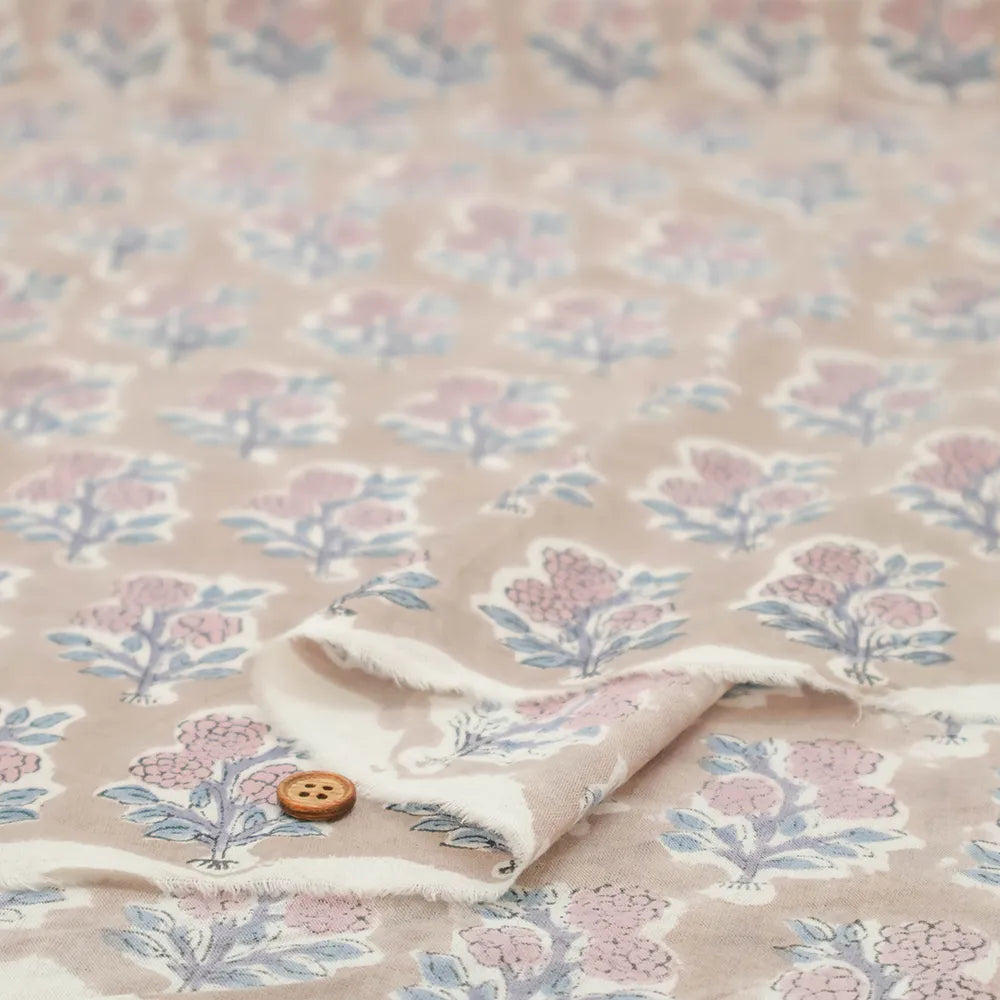インド製 Cotton Cambric Printed Fabric エスニック ポンポンフラワー - nomura tailor