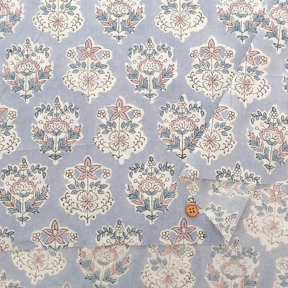 インド製 Cotton Cambric Printed Fabric エスニック モチーフフラワー - nomura tailor