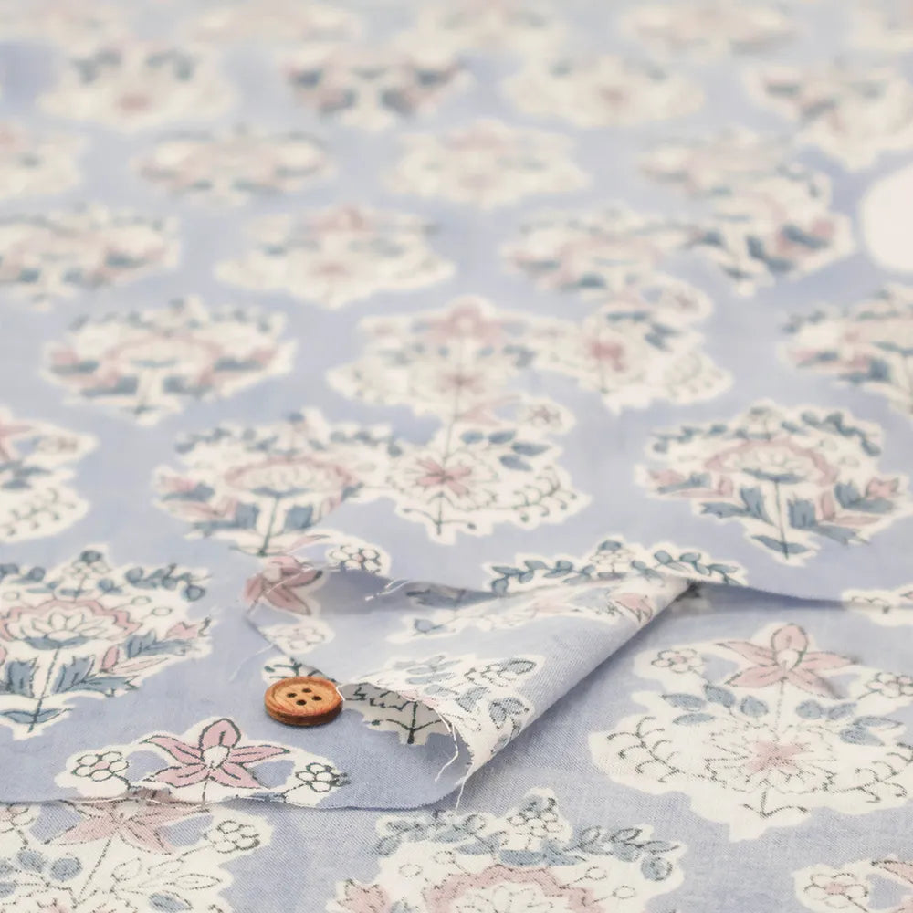 インド製 Cotton Cambric Printed Fabric エスニック モチーフフラワー - nomura tailor