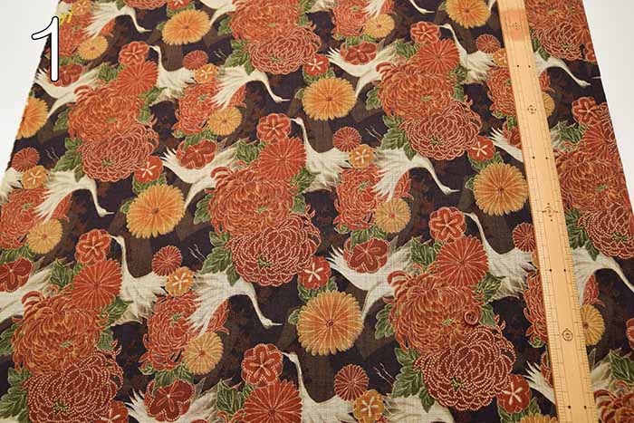 Cotton Mura Yarn Cross Printed Fabric Manyo Cloth Chrysanthemum Crane - nomura tailor