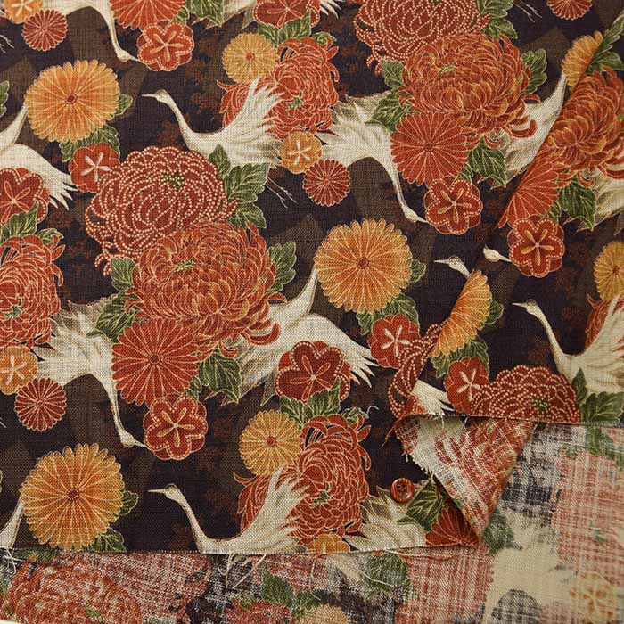 Cotton Mura Yarn Cross Printed Fabric Manyo Cloth Chrysanthemum Crane - nomura tailor