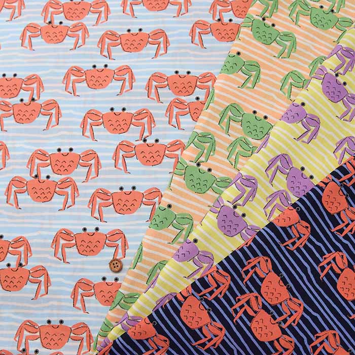 Cotton broadcloth printed fabric Crab Crab Club - nomura tailor