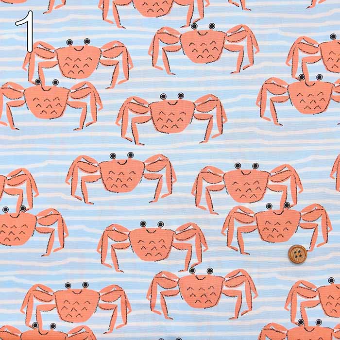 Cotton broadcloth printed fabric Crab Crab Club - nomura tailor