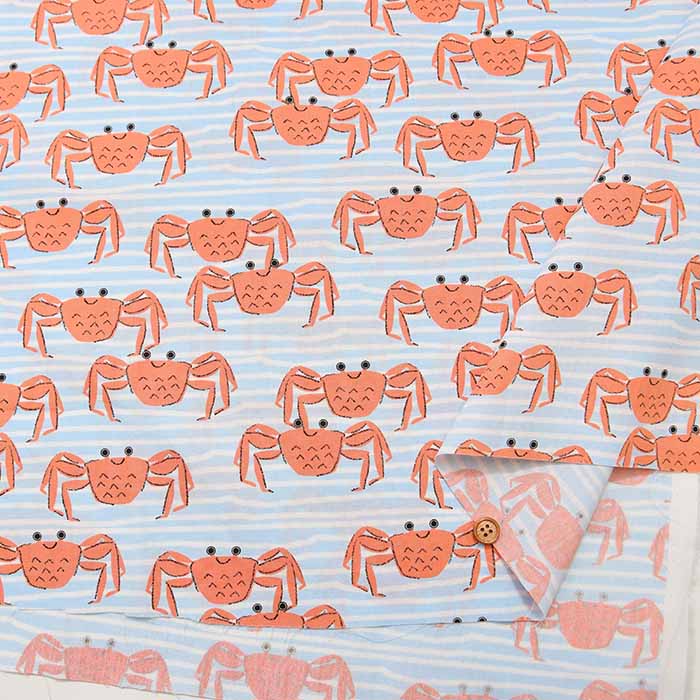 Cotton broadcloth printed fabric Crab Crab Club - nomura tailor