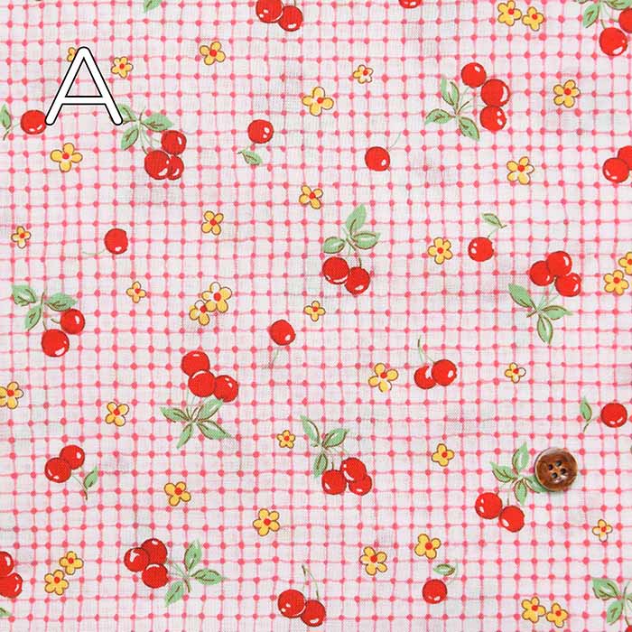 happy message 30's cotton scape print fabric check & cherry - nomura tailor
