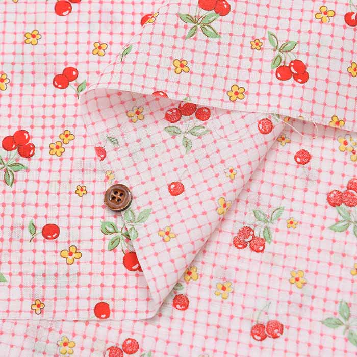 happy message 30's cotton scape print fabric check & cherry - nomura tailor