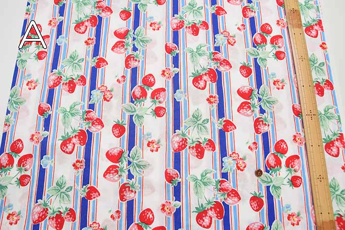 happy message 30's cotton scape print fabric stripe & strawberry - nomura tailor