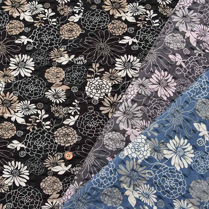 Cotton Ripple Printed Fabric Japanese Style Flower - nomura tailor