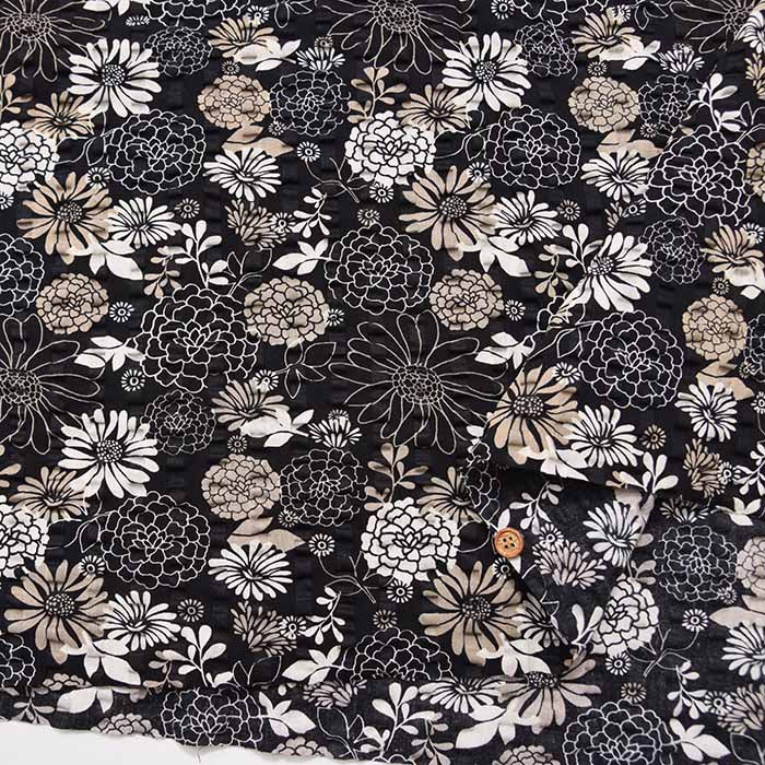 Cotton Ripple Printed Fabric Japanese Style Flower - nomura tailor