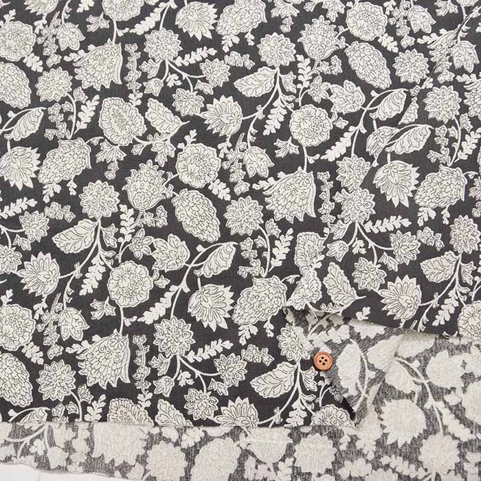 Cotton Takashima-Chijimi printed fabric Leaf - nomura tailor