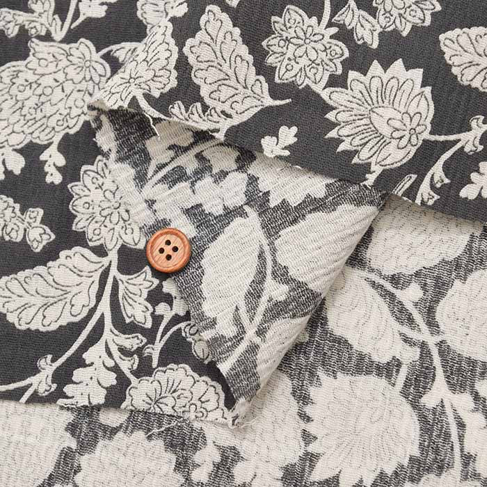 Cotton Takashima-Chijimi printed fabric Leaf - nomura tailor