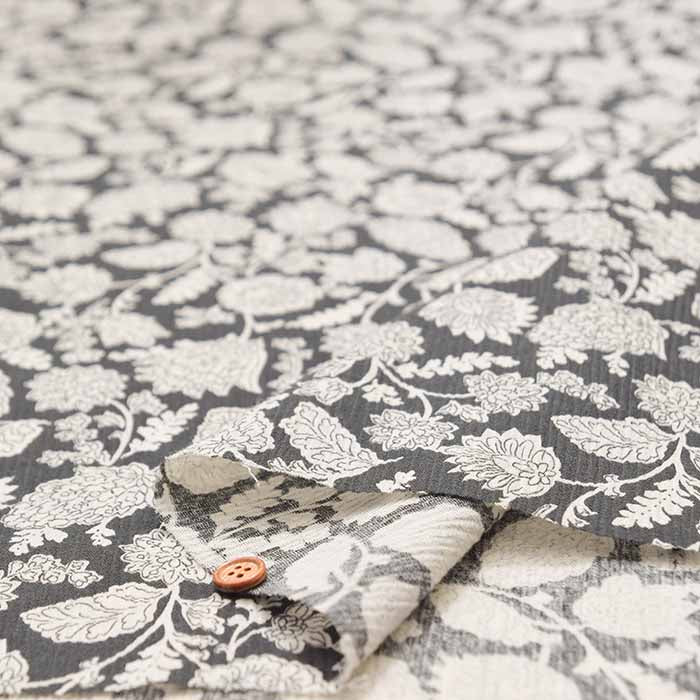 Cotton Takashima-Chijimi printed fabric Leaf - nomura tailor