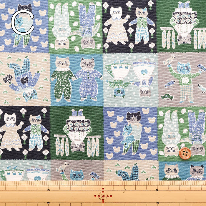 Cotton Oxford Fabric - Patchwork Cat - nomura tailor