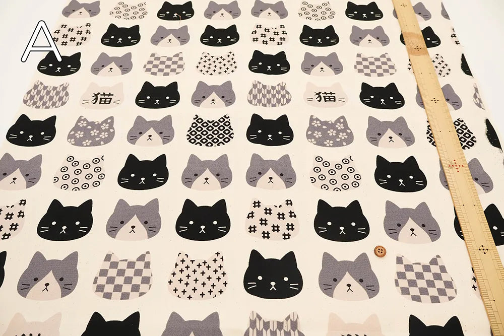 Cotton Oxford Printed Fabric ネコ - nomura tailor
