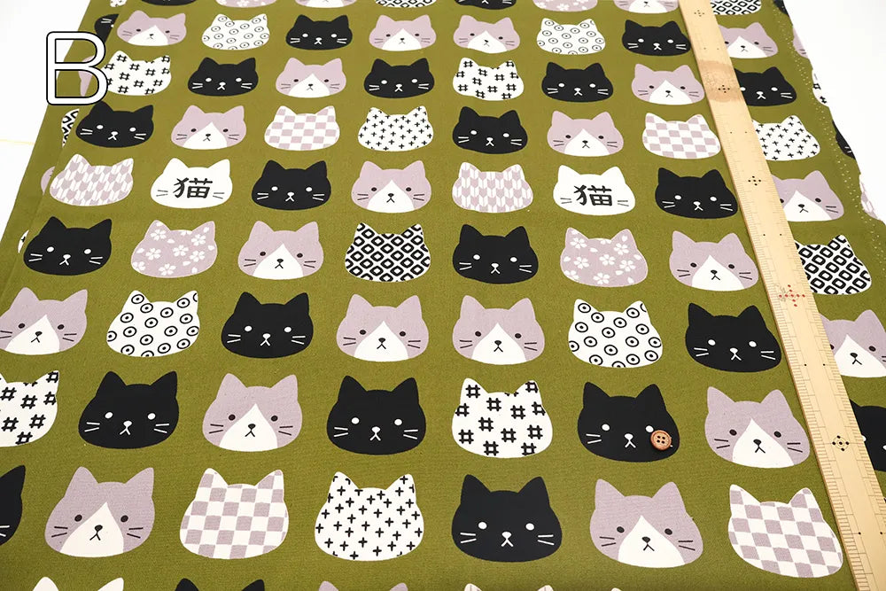 Cotton Oxford Printed Fabric ネコ - nomura tailor