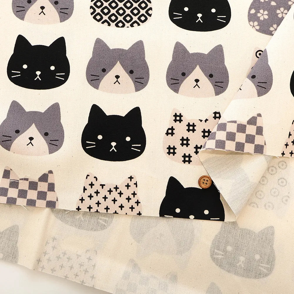 Cotton Oxford Printed Fabric ネコ - nomura tailor