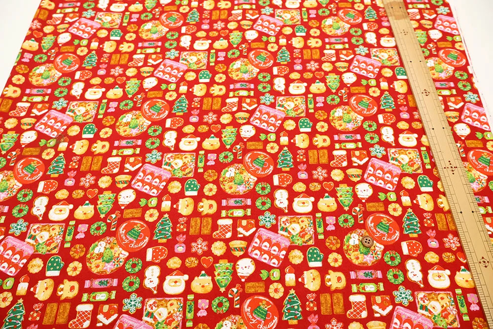Cotton Sheeting Lame (Glitter) Printed Fabric - Christmas Cookies - nomura tailor
