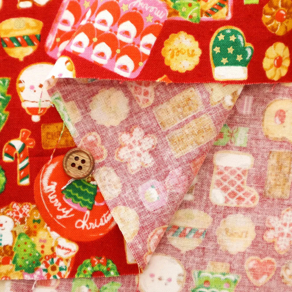 Cotton Sheeting Lame (Glitter) Printed Fabric - Christmas Cookies - nomura tailor