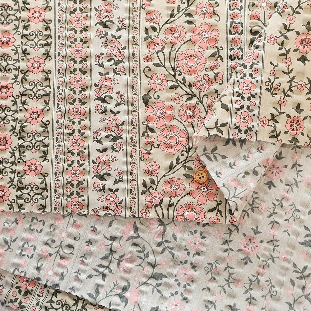 Cotton Ripple-printed Fabric - Ethnic Flowers - nomura tailor