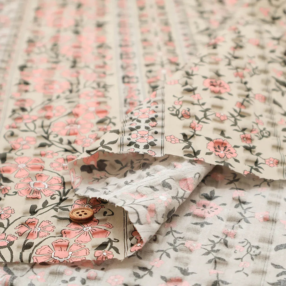 Cotton Ripple-printed Fabric - Ethnic Flowers - nomura tailor