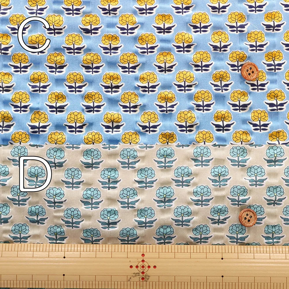 Cotton Ripple-printed Fabric - Ethnic Flowers - nomura tailor