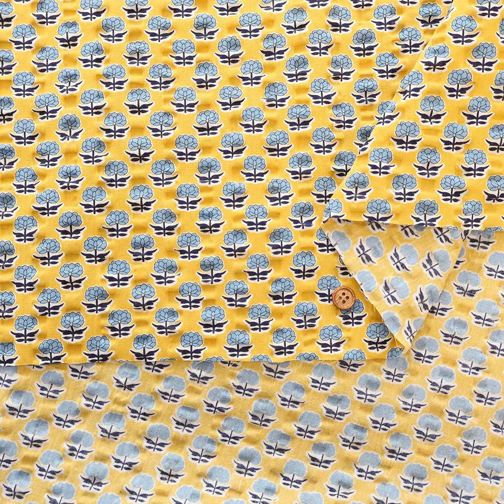 Cotton Ripple-printed Fabric - Ethnic Flowers - nomura tailor