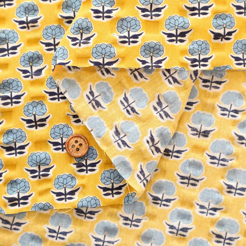 Cotton Ripple-printed Fabric - Ethnic Flowers - nomura tailor