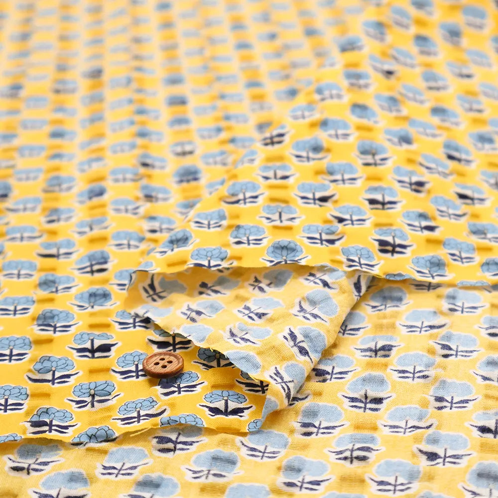 Cotton Ripple-printed Fabric - Ethnic Flowers - nomura tailor