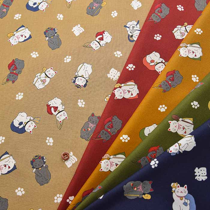 Fukuroiwa Collection cotton sheeting print fabric Maneki Neko - nomura tailor