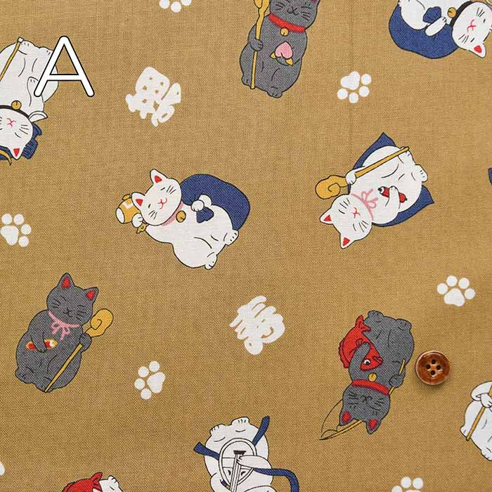 Fukuroiwa Collection cotton sheeting print fabric Maneki Neko - nomura tailor
