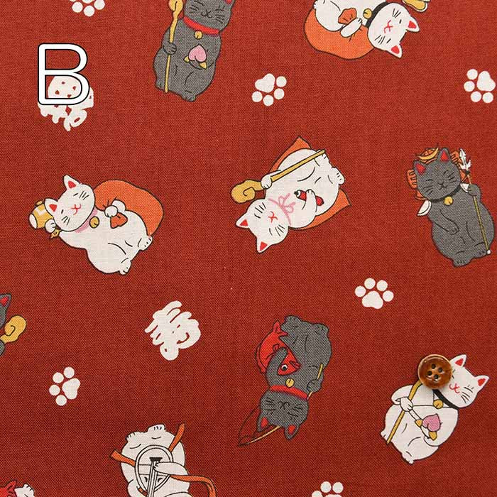 Fukuroiwa Collection cotton sheeting print fabric Maneki Neko - nomura tailor