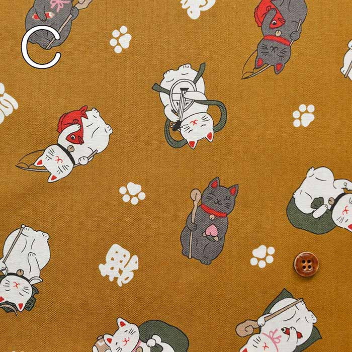 Fukuroiwa Collection cotton sheeting print fabric Maneki Neko - nomura tailor