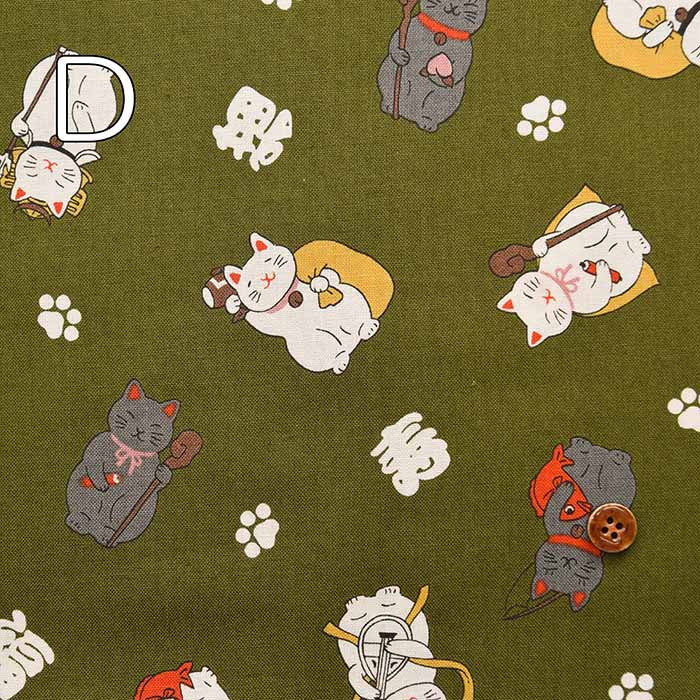 Fukuroiwa Collection cotton sheeting print fabric Maneki Neko - nomura tailor