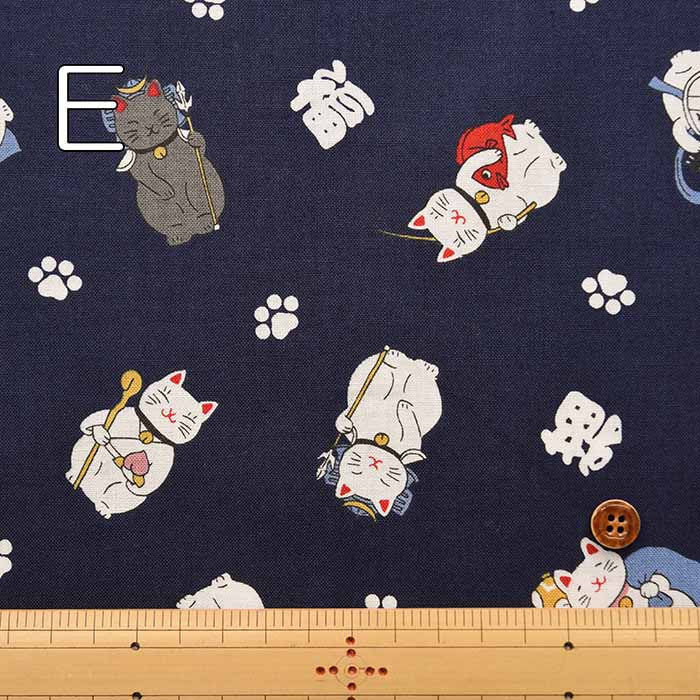 Fukuroiwa Collection cotton sheeting print fabric Maneki Neko - nomura tailor