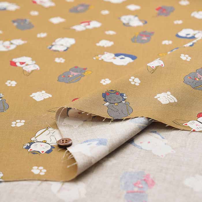 Fukuroiwa Collection cotton sheeting print fabric Maneki Neko - nomura tailor