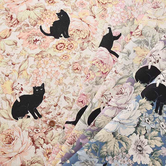 ALTO ALBERO COLLECTION C/L canvas print fabric Botanical Black Cat - nomura tailor