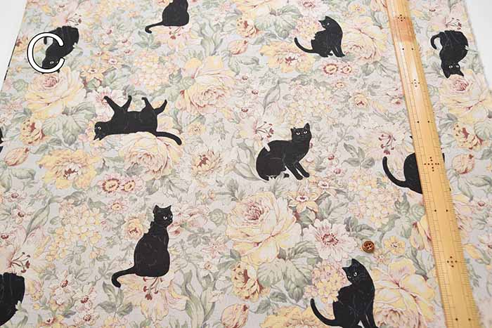 ALTO ALBERO COLLECTION C/L canvas print fabric Botanical Black Cat - nomura tailor