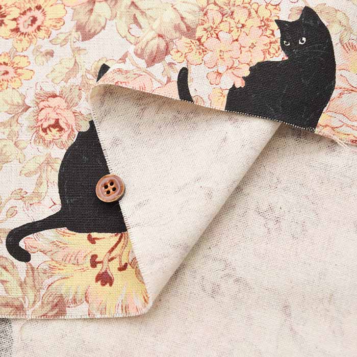 ALTO ALBERO COLLECTION C/L canvas print fabric Botanical Black Cat - nomura tailor