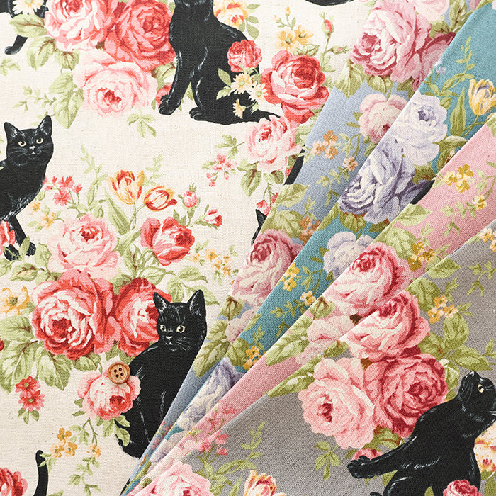 C/L Canvas Print Fabric - Cat Flower - nomura tailor