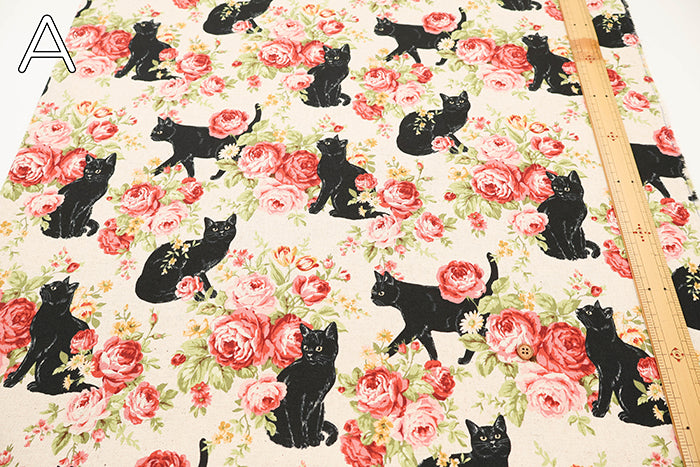 C/L Canvas Print Fabric - Cat Flower - nomura tailor