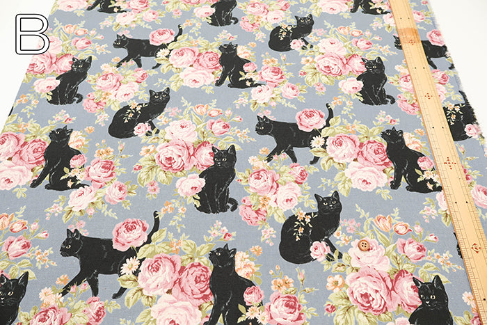 C/L Canvas Print Fabric - Cat Flower - nomura tailor