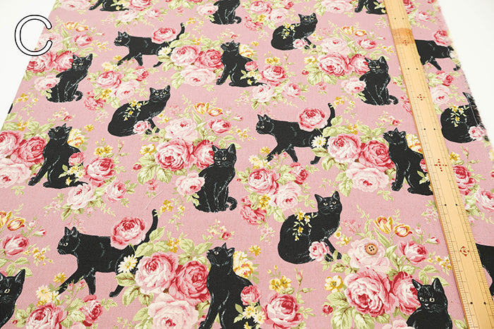 C/L Canvas Print Fabric - Cat Flower - nomura tailor