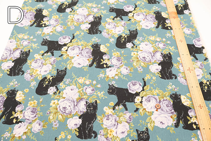 C/L Canvas Print Fabric - Cat Flower - nomura tailor